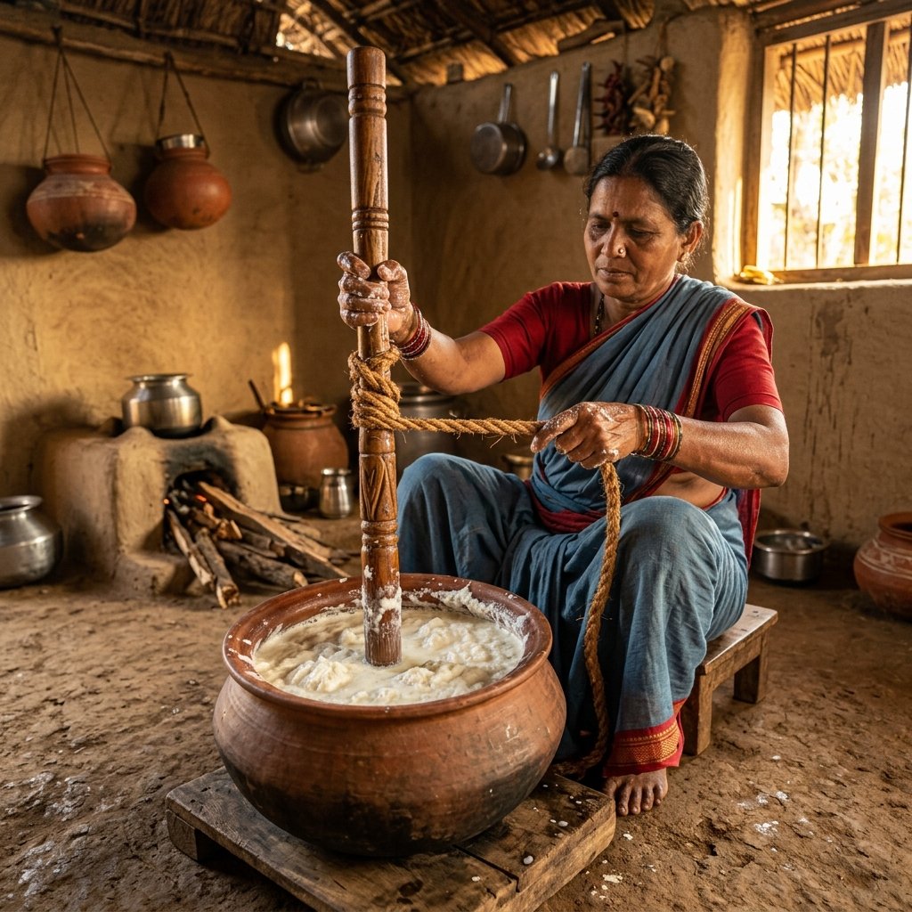 Traditional Bilona Wooden Churning